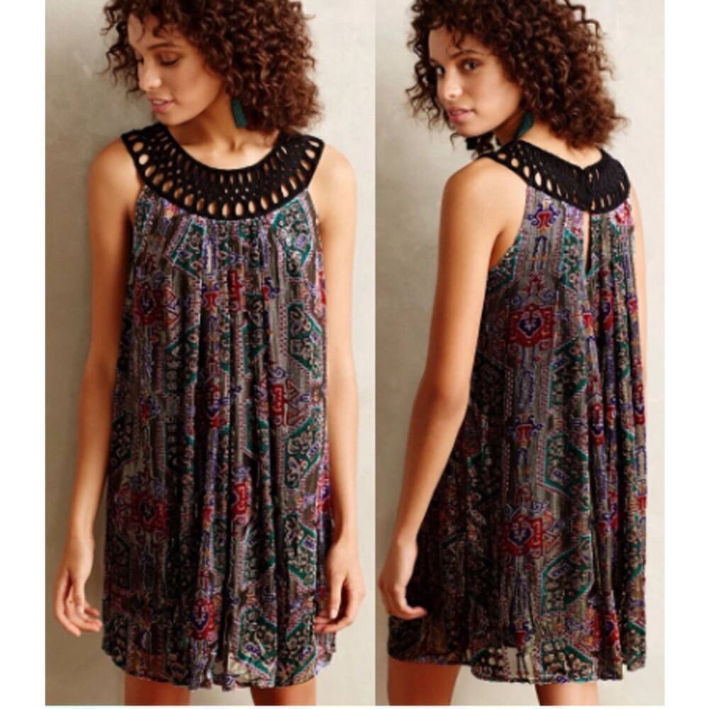 Moulinette Soeurs Linnea Burnout Velvet Metallic Mini Swing Dress Multi Women XS